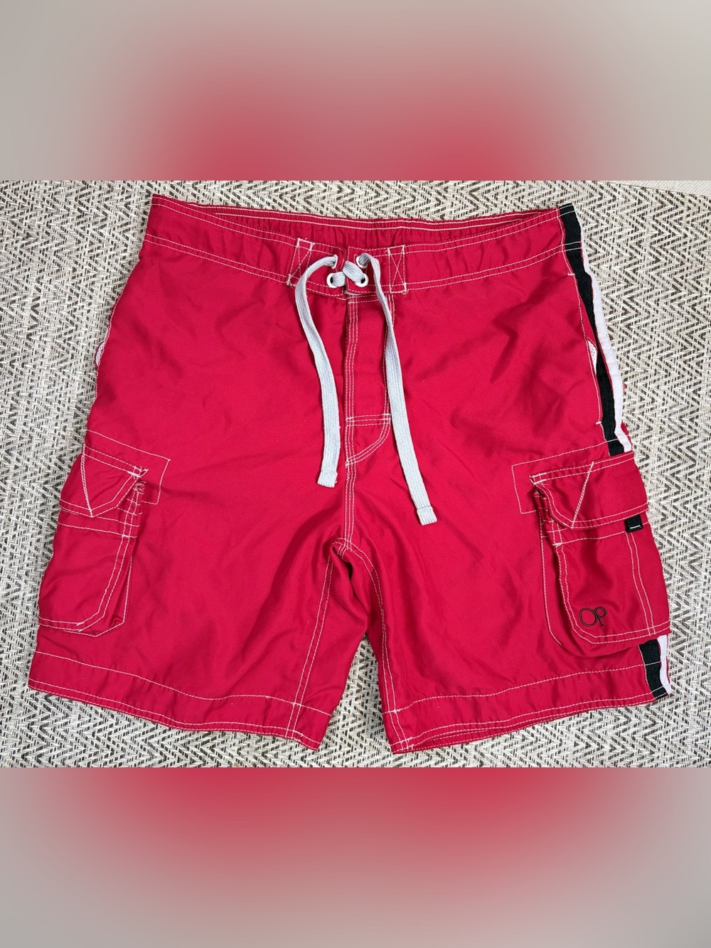 Vintage Y2K OP Ocean Pacific Red Board Shorts Swim Trunks Cargo Men’s M 32-34